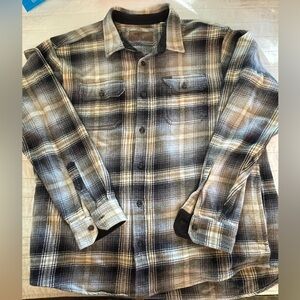 Orvis Brown Plaid Thick Warm Flannel Shacket Shirt Pockets XL